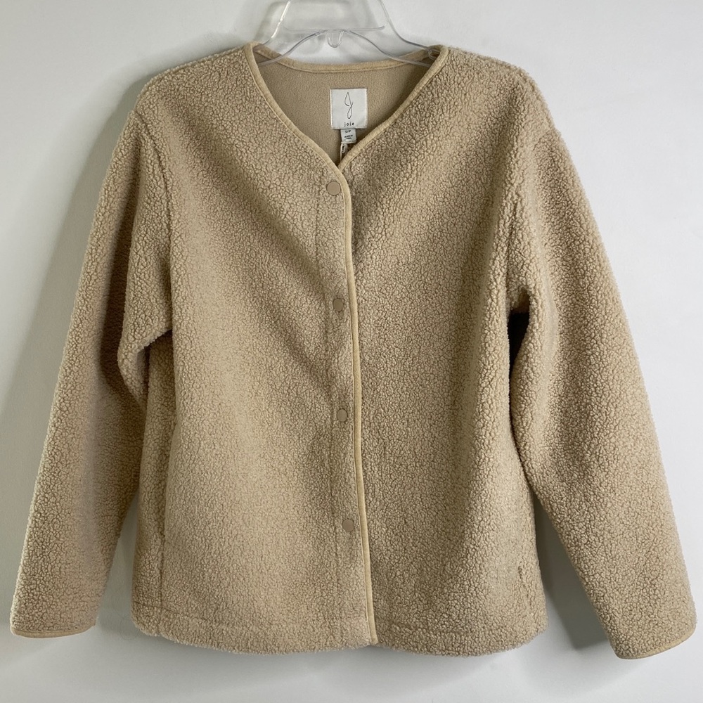 JOIE Fleece Lined Sherpa Teddy Jacket Women’s Size S Snap Button Tan Coat NWT